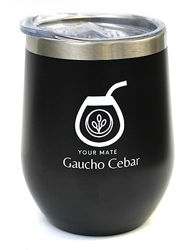 Gaucho Cebar Termolid Cups To Go 350 ml – Vasos aislados para bebidas – Vasos de bebidas de acero inoxidable ideales para viajes, al aire libre, té, vino, cerveza, yerba mate y más (negro) | taza de