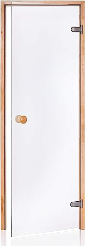 Amilano Saunatür CLASSIC Hochwertige Glastür 8mm inkl. Zarge Vollholz Leicht Einstellbar DIN Links Rechts (70x200, Erle/Klar)