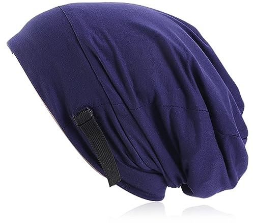 JITNGA 1 Stück Satin Bonnet Schlafmütze Haarabdeckung Haarwickelbezug Mit Satin Gefütterteverstellbare Turbanmütze Verstellbar Silk Lined Slouchy Beanie Hat (Navy Blau)