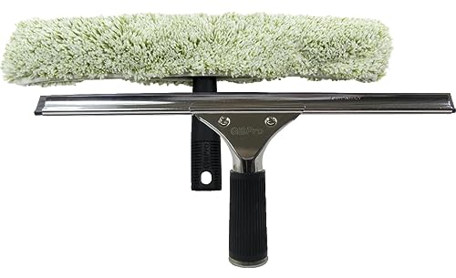 GBPro Professional Window Squeegee Stainless Wiper 35cm / 14 inches + T Bar & Glass Microfibre wash Sleeve - Ultimate Window Cleaning Equipment