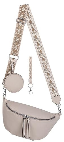 Bauchtasche Umhängetasche Crossbody-Bag Hüfttasche Kunstleder Italy-Design (BEIGE)