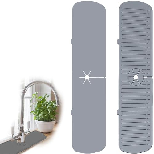 Funmo Silikon-Wasserhahnmatte, Wasserhahn-Spritzschutz, Küchenspüle Spritzschutz Abtropfmatte, Wasserfangmatte für Küche und Badezimmer, Arbeitsplatte zum Schutz (grau)