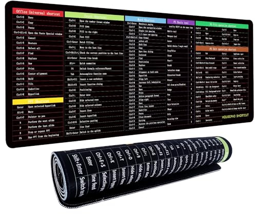 Adobe & Office-Software-Tastenkombination mit Schnelltaste, extra dick, wasserdicht, großes Mauspad mit genähtem Rand, rutschfeste Unterseite, Tastaturmatte, 800 x 400 x 4 mm