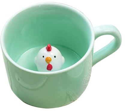 Soulnioi Cute Green Mug 3D Animal Ceramic Coffee Tea Cup with Handle, Handmade Animal Figurine 230ml Ceramics Cup for Coffee,Tea,Milk, Gift for Birthdays/Graduation/Valentines/Weddings (Chicken)