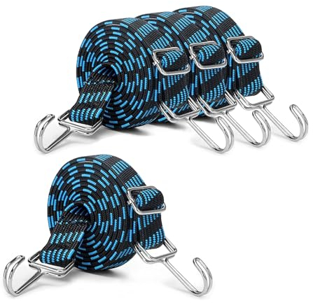 Spanngummi mit Haken, 4 Stück 1M, Gummi Expander Fahrrad, Extra Stark-Spanngurte, mit metallhaken, zum Fahrrad, Motorrad, Autotransporter, Camping (Blau)