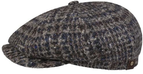 Stetson Hatteras Hoback Virgin Wool Flatcap Mehrfarbige Elegante Melierte Wollcap Herren Made in EU Herbst Winter beige-blau 61 cm