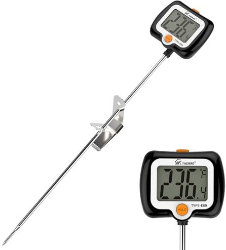 KT THERMO Digital Candy Thermometer, LCD Instant Read Food Meat Thermometer with 10 Probe and Pot Clip for Candy Making, Kitchen Accessories, Baking Tools（Black）