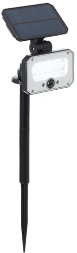 Lightbox LED Außenspießlampe mit Fernbedienung & Solar-Paneel & Bewegungsmelder & IP54 & 1100 lm & 4100 K - schwarzer Outdoor Solar Erdspieß - 54 cm Höhe - für den Garten - aus Kunststoff/Glas