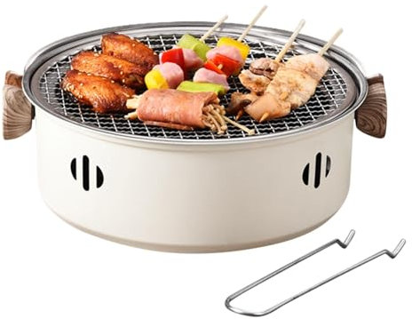Holzkohlegrill, tragbar, Holzkohle-Grill, rund, antihaftbeschichtet, Grillrost, tragbar, für den Innenbereich