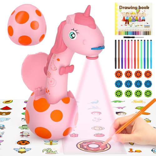 Proiettore da disegno per bambini, motivo unicorno, proiettore tracciare e disegnare toy, tavolo da disegno con 96 motivi colorati per ragazzi e ragazze, regalo rosa
