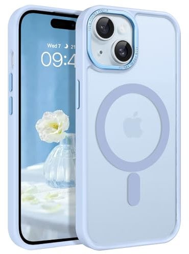 VENINGO for iPhone 15 Case,Compatible with Mag Safe Matte Translucent Bumper ShockPro Maxof 360 Pro Maxtective Magnetic Girls Women Men Case for iPhone 15,Light Blue