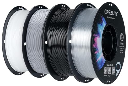 Creality CR-PETG Filament 1.75mm 4kg, 3D Drucker Filament PETG 4 x 1kg Spule, Weiß+Schwarz+Grau+Transparent, Maßgenauigkeit +/-0,02mm Vakuumverpackung