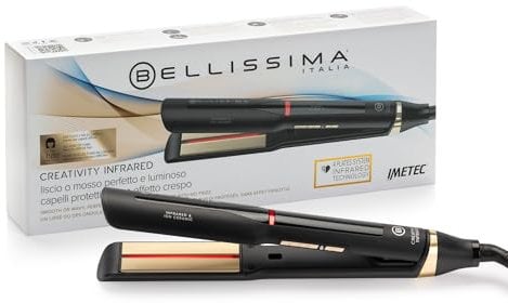 Bellissima Imetec Creativity Infrared, Plancha de pelo, tecnología de infrarrojos, 4 elementos calefactores, revestimiento cerámico ION, 11 temperaturas ajustables de 130 °C a 230 °C