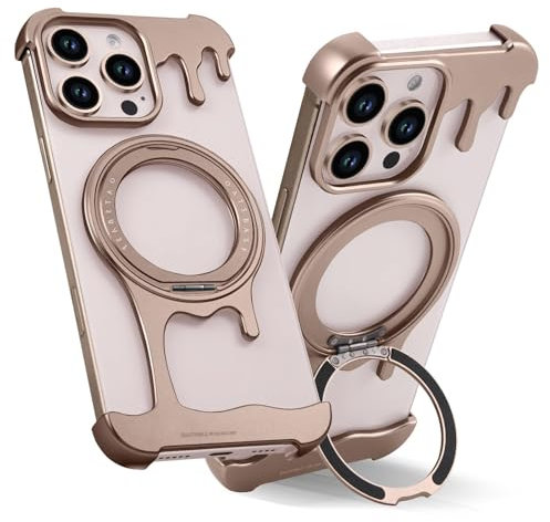 PANPHEN Frameless Bumper Case for iPhone 16 Pro Max 6.9 Case, Metal Kickstand 360° Rotatable Magnetic Stand, Minimalist Aluminum Bumper Protective, Bezel Less Slim Shockproof, Desert Titanium