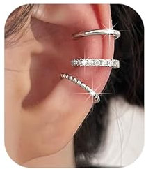 SIXDUTON 3 Pièces Boucles d'Oreilles Ear Cuff pour Femme, Réglables Faux Piercing Oreille Sans Trou Ear Cuff Non Piercing Helix Cartilage Manchette d'Oreille Ensemble Bijoux (Argent)