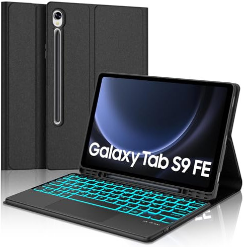 SENGBIRCH Coque Clavier pour Samsung Galaxy Tab S10 FE 2025/S9 FE 10.9 avec Pavé Tactile - AZERTY Français Rétroéclairé 7 Couleurs Trackpad Clavier Détachable sans Fil Bluetooth pour tab S9 11, Noir
