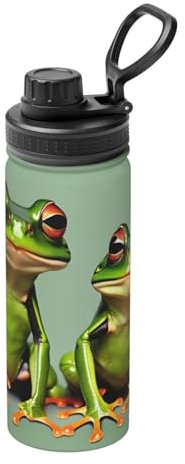 Funny Green Frogs 1 Borraccia termica con manico, 510 ml, in acciaio inox, riutilizzabile, per sport e viaggi