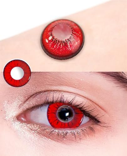1 Paar Rot Monatslinsen Mit Stärke. 1-Month Kontaktlinsen 'Dolly Rot', leicht einzusetzend - Topqualität für Cosplays, Fasching, Karneval und Halloween (-1.00 Dioptrien)