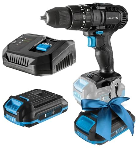 HÖGERT TECHNIK Akku-Schlagbohrschrauber Set 18V, 50 Nm Drehmoment, 2,0 Ah Akku, 4A Ladegerät, Metallgetriebe, LED-Beleuchtung, Für Beton, Holz & Metall + PROMO 2,0 Ah Akku