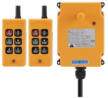 YQVEOT Telecomando per Gru Controllo Radio for Gru a 6 canali, Telecomando Industriale, 1 trasmettitore + 1 Ricevitore 12-24 V(2Tx1R,AC Dc 12-24v)