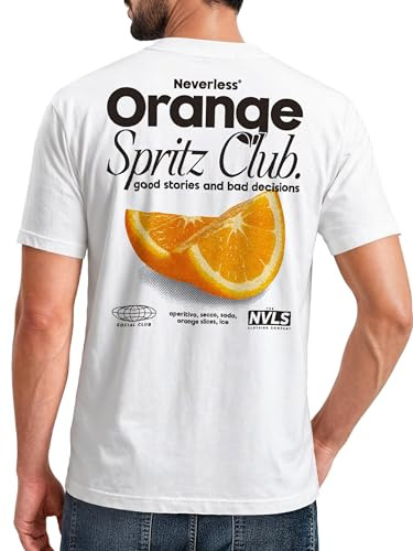 Neverless® Herren T-Shirt Backprint Orange Club Grafikshirt Männer Sommer Fashion Streetstyle Baumwolle