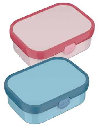 Mepal - Lunchboxen Campus 2er Set - Bento Lunchboxen für Kinder - Brotdosen mit Bento-Fach & Gabel - Meal Prep Box mit Clip-Verschluss - Spülmaschinenfest - 750 ml - Cool blue & Cool pink