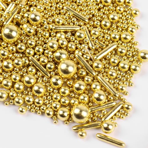Gold Perle Zuckerstreusel Essbare Stäbe Süßigkeiten Perlen 120g Mischgröße Backkuchen Dekorationen Eis Toppings und Cookie Dekoration Hochzeit Geburtstagsparty Chirstmas Zubehör