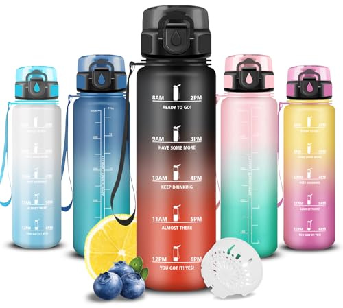 Trinkflasche Kinder- 500ml- Wasserflasche, Trinkflasche Kohlensäure Geeignet, mit Zeitmarkierung, Leicht zu Reinigen, Wasserflasche mit Uhrzeit, Flasche für Schule, Outdoor, Camping, Running, Fitness