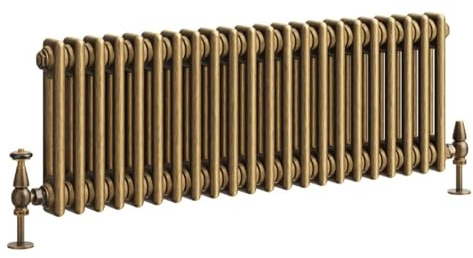 Go Bathrooms Traditional 2 Column Radiator 300x1010mm Brass | Cast iron style horizontal radiator for central heating. Features 2 column panels with an antique brass finish.