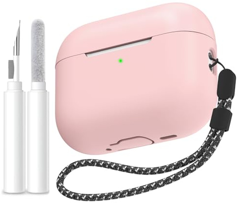 AhaStyle Hülle für AirPods Pro 3 (2025) Mit Reinigungsstif / Handschlaufe | Kabelloses Laden, Front-LED Sichtbar, Premium-Silikon, Rundumschutz, Stoßfest, AirPods Pro 3.Gen Kopfhörer Zubehö