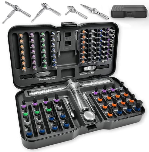 100 in 1 Set Cacciaviti di Precisione, Impugnatura a Cricchetto Magnetici | Punte in Acciaio S2 kit, Portatile Professionali Utensile per Riparazione di Phone, PC, Orologio, Occhiali, Fotocamera