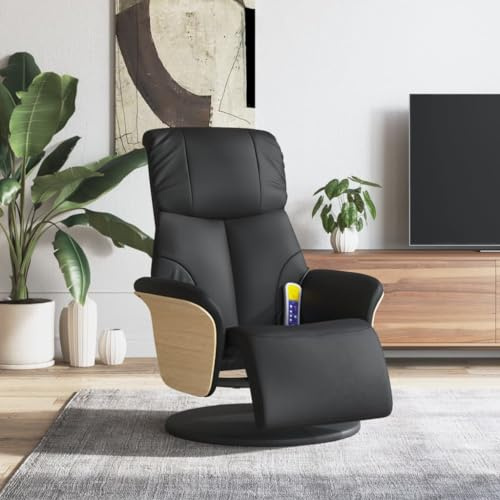 QUAHEAS Massagesessel mit Fußteil, Schwarz Kunstleder, 6-Punkt-Vibrationsmassage, 360° Drehbar, Verstellbare Rückenlehne, für Wohnzimmer, Schlafzimmer
