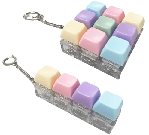 2er Pack Tastatur Fidget Spielzeug Stressabbau Klicker Schlüsselanhänger mit 9/4 Linear Tasten Anti Stress Spielzeug für Erwachsene Kinder Schwarz Weiß Design (Macaron5)