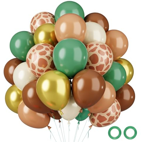 Luftballons Dschungel Deko Geburtstag, 62 Stück Luftballons Safari Tiere, Luftballon Grün Braun Beige Gold, Dschungel Deko Ballons Kindergeburtstag für Wild One Waldtiere Geburtstag Safari Babyparty