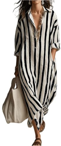 Hemdkleid Damen Lang Sommerkleid Damen Leicht Und Luftig Strandkleid Tunika Kleid Halbarm Maxikleid Elegant Kleider Mit Knöpfen Shirtkleid Sommer Maxi Hemdblusenkleid A Linie Sommerkleider