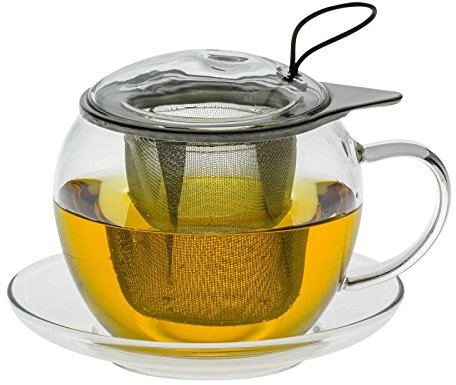 Jumbo – Tasse avec soucoupe en verre, couvercle en verre, filtre inox, dans un coffret cadeau