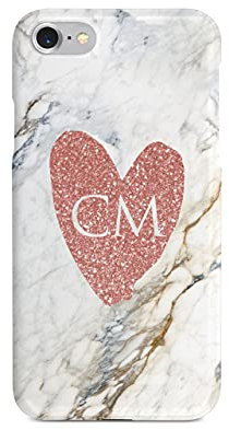 Tirita Personalised Compatible with iPhone 6 Plus & 6s Plus Marble PRINTED GLITTER, NO REAL GLITTER Hearts Rose Gold Cute Phone Case Hard Cover Custom Initials Name Text Trendy Fashion Gift Present