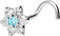 PIERCINGLINE 18 Karat Gold Nasenpiercing Spirale MOISSANIT BLUME Piercing Nase Stecker Weißgold Hellblau
