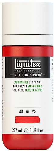 Liquitex 1923894 Professional Acrylic Paint Soft Body Artist Paint in Creamy Opaque Consistency, High Pigmentation, Lightfast & Age-Resistant, 237 ml Bottle - Cadmium Red Medium