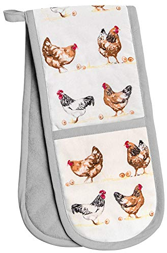 Gants de cuisine double - Gris - Motif poules - Accessoires de cuisine - Maniques