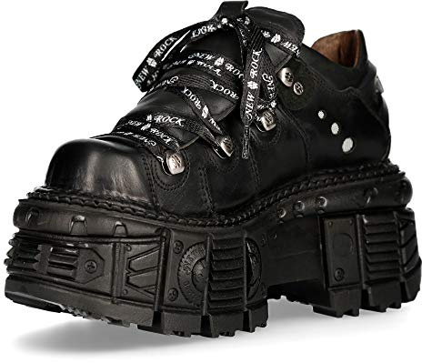 New Rock M-TANK120N Unisex 100% Leather Goth Platform Punk Metal Ankle Boots