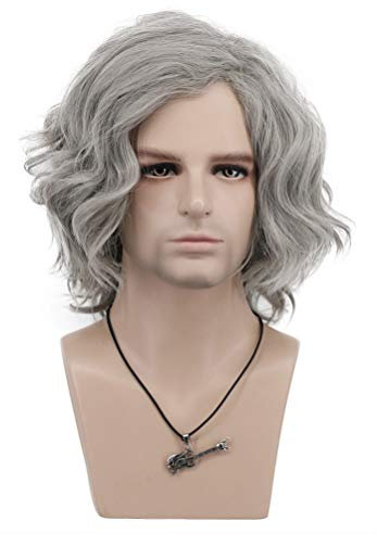 VGbeaty Alter Mann Perücke Kurz Lockig Grau Bob Perücke Dantes Perücke Anime Cosplay Kostüm Perücke