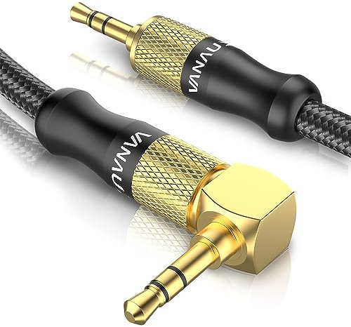 VANAUX 3.5mm Audio Cable 90 Degree Right Angle Auxiliary Cable Stereo Aux Jack to Jack Cord Compatible for Mp3 Player, Car Stereos, Smartphone, Speakers, Headphone and More (9.8ft/3m)