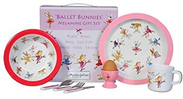Martin Gulliver Ballet Bunnies 7 Piece Children's Melamine Dinner Gift Set Plate Egg Cup