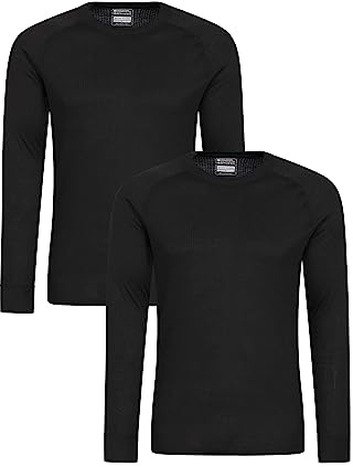 Mountain Warehouse Talus Mens Long Sleeved Baselayer Multipack - Isotherm, Lightweight, Warm - Best for Winter, Skiing, Snowboarding Black (2 Pack) S
