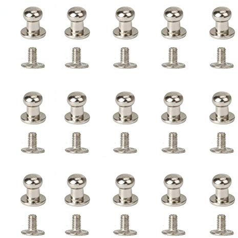 50 Set Alloy Round Head Button Studs Rivets Screwback Screw Stud Spot Nail Rivet Repairs Replacement for DIY Leather Craft Bag Belt Wallet Handbag Decoration Accessories (Silver 6mm)