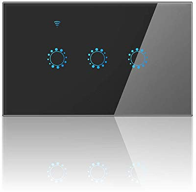 Interruptor de luz WiFi Inteligente,Interruptor de Pared de Combinación Triple Inteligente con Diseño de Panel Táctil de Vidrio,Control por Aplicación Móvil en Cualquier lugar(BLACK)
