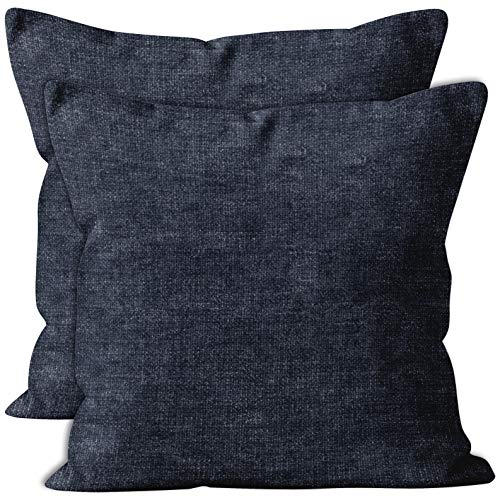 Encasa XO Chenille Kissenbezüge Set von 2 | Denim - (20x20) (50x50 cm) | Dekorative Akzent Quadratische Wurfkissenbezüge Für Couch, Heimdekoration, Sofa
