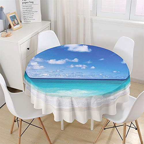 Chickw1 Tischdecke Runde Wasserdicht Abwaschbar Wellenmuster am Meer Bedruckte Tischschoner Fleckschutz, Tischtuch aus Polyester für Küche, Esszimmer, Garten oder Camping (Blauer Himmel,150cm)