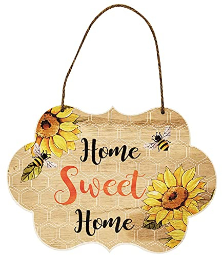 CREATCABIN Letrero de Madera para el Hogar Dulce Hogar con Estampado de Girasol Abeja Placa de Madera Tablón Decoración Rústica para Colgar En la Pared para la Entrada Hogar Inauguración de la Casa